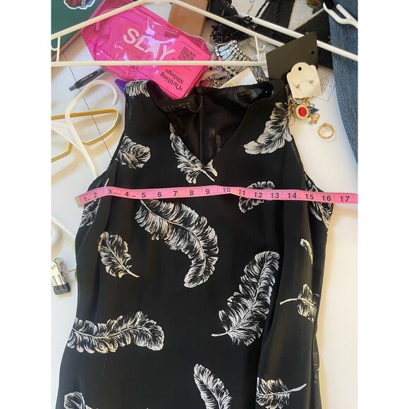 Vintage 90s 100% Silk Midi Length Dress Black + Feathers SMALL - Picture 7 of 9